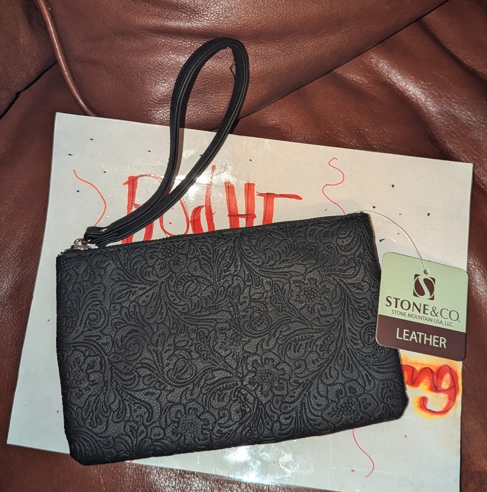 Stone & Co. Black Embossed Clutch Wristlet